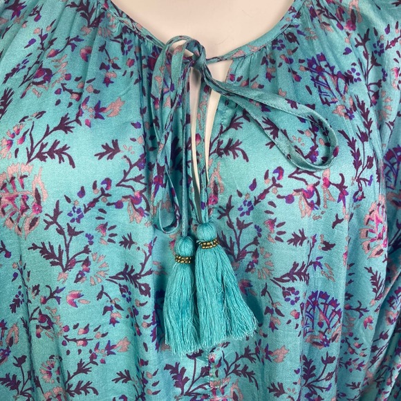 Sundance top blouse XS peasant floral blue dolamon boho silk blend - Picture 6 of 11